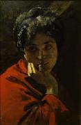 Domenico Morelli Ritratto di donna in rosso oil painting reproduction